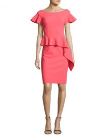 Rickie Freeman for Teri Jon Short-Sleeve Asymmetric Peplum Cocktail Dress at Neiman Marcus